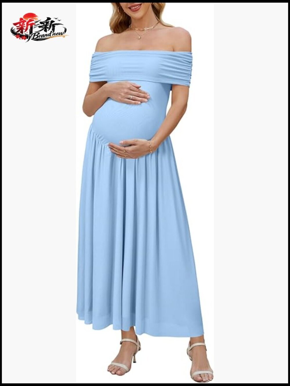 Off The Shoulder Mesh Maxi Maternity Dress for Photoshoot Baby Shower